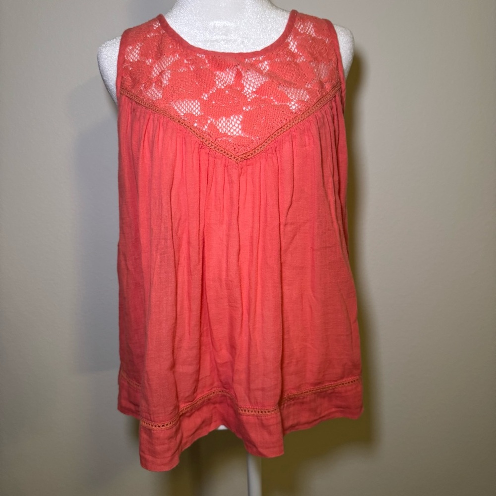 Coral Pink Rose Trim Tank Blouse‎